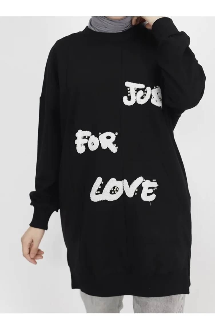 Sweatshirt Tissu 2 Fils Imprimé Plume Pointu Sur Le Devant 10336-02 Noir 10336-02