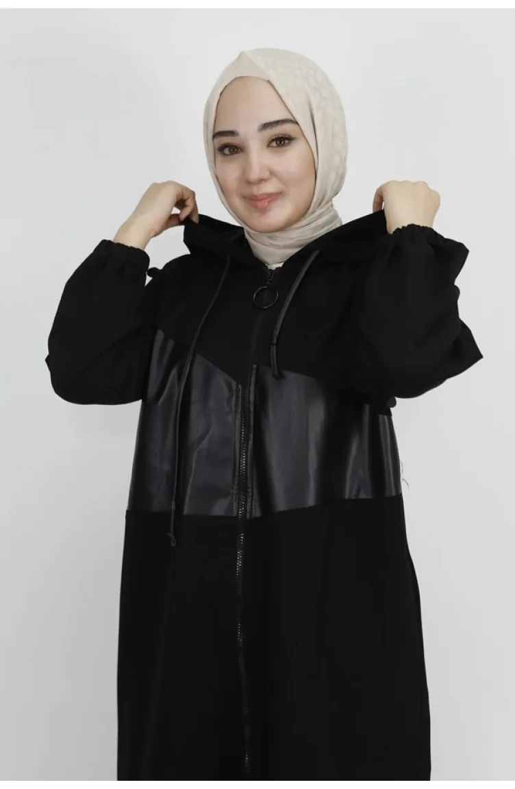 Noktae Scuba Stoff Leder Garniert Und Stein Sweatshirt 10365-02 Schwarz 10365-02