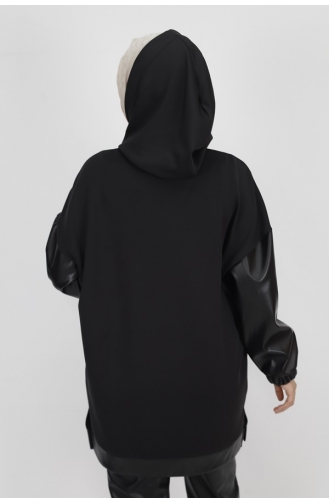 Noktae Scuba Fabric Leather Garnished And Stone Sweatshirt 10365-02 Black 10365-02
