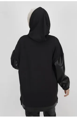 Noktae Scuba Stoff Leder Garniert Und Stein Sweatshirt 10365-02 Schwarz 10365-02