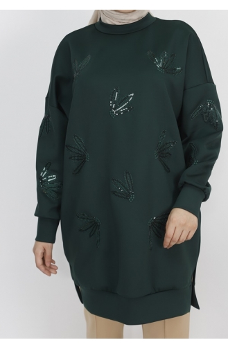 Noktae Scuba Fabric Sequin And Embroidery Detailed Sweatshirt 10345-02 Khaki 10345-02
