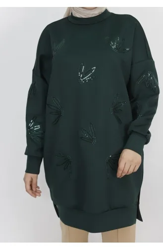 Noktae Sweat Détaillé En Tissu Scuba Avec Paillette Et Broderie 10345-02 Kaki 10345-02