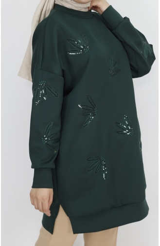 Noktae Scuba Fabric Sequin And Embroidery Detailed Sweatshirt 10345-02 Khaki 10345-02