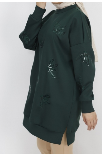 Noktae Sweat Détaillé En Tissu Scuba Avec Paillette Et Broderie 10345-02 Kaki 10345-02