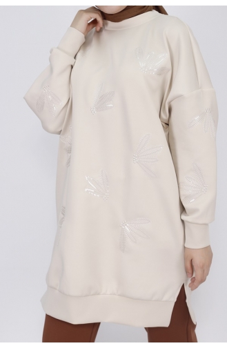 Puane Scuba Kumaş Pul Ve Nakış Detaylı Sweatshirt 10345-03 Taş