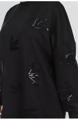 Noktae Sweat-Shirt Détaillé En Tissu Scuba Avec Paillettes Et Broderies 10345-04 Noir 10345-04