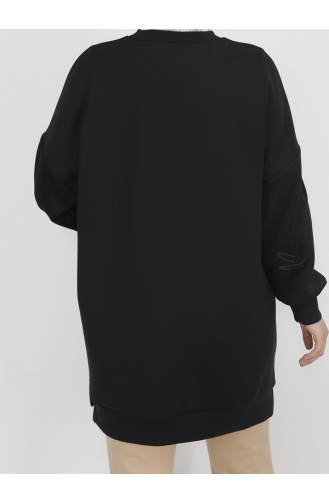 Noktae Sweat-Shirt Détaillé En Tissu Scuba Avec Paillettes Et Broderies 10345-04 Noir 10345-04