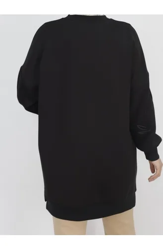 Noktae Sweat-Shirt Détaillé En Tissu Scuba Avec Paillettes Et Broderies 10345-04 Noir 10345-04