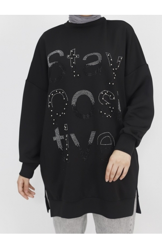 Noktae Scuba Fabric Stone And Bead Print Sweatshirt 10349-01 Schwarz 10349-01