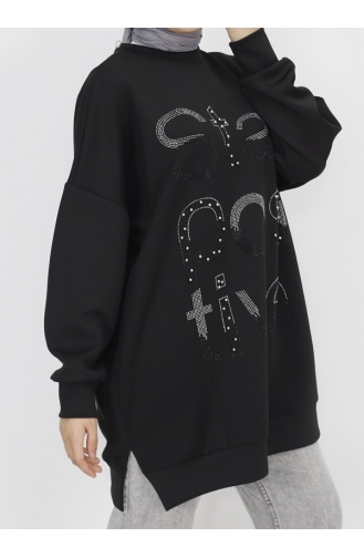 Noktae Scuba Fabric Stone And Bead Print Sweatshirt 10349-01 Schwarz 10349-01