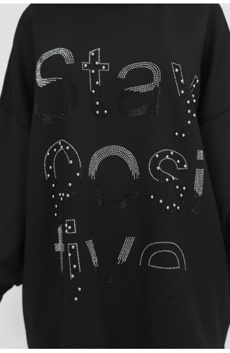 Noktae Scuba Fabric Stone And Bead Print Sweatshirt 10349-01 Schwarz 10349-01