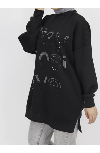 Noktae Scuba Fabric Stone And Bead Print Sweatshirt 10349-01 Schwarz 10349-01