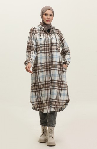 Plaid Pattern Hooded Cape NZR001B-01 Mink Ecru 001B-01