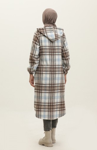 Plaid Pattern Hooded Cape NZR001B-01 Mink Ecru 001B-01