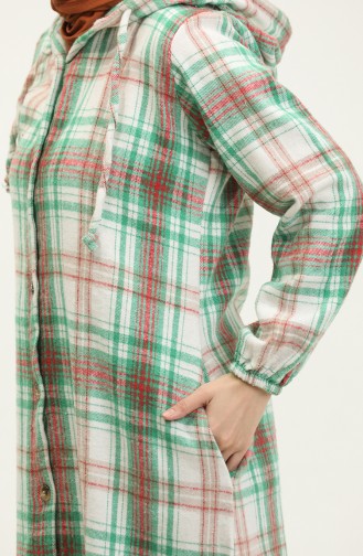 Plaid Pattern Hooded Cape Nzr001b-03 Green Ecru 001B-03