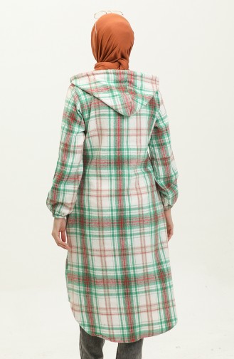 Plaid Pattern Hooded Cape Nzr001b-03 Green Ecru 001B-03