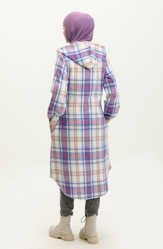 Plaid Pattern Hooded Cape NZR001B-04 Saxe Ecru 001B-04