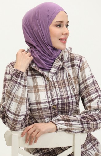 Plaid Pattern Hooded Cape 0294-05 Purple Ecru 0294-05