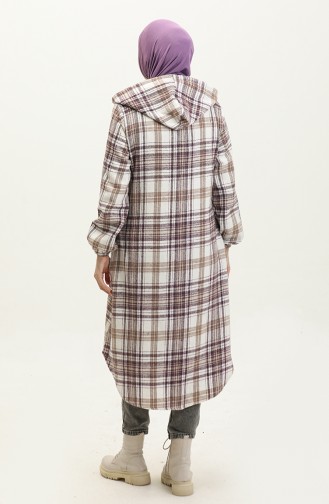 Plaid Pattern Hooded Cape 0294-05 Purple Ecru 0294-05