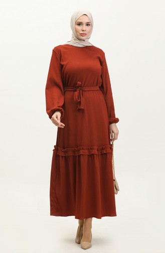 Ribbed Belted Dress 0261-04 Brick Red 0261-04