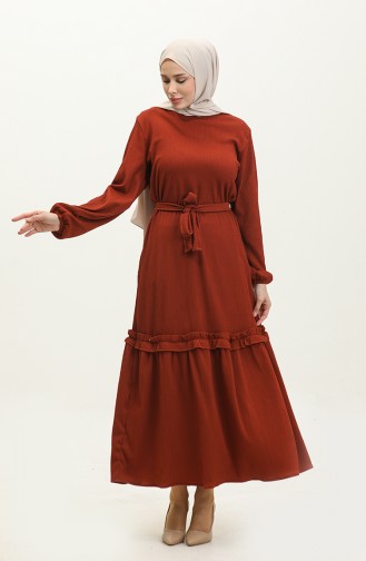 Ribbed Belted Dress 0261-04 Brick Red 0261-04