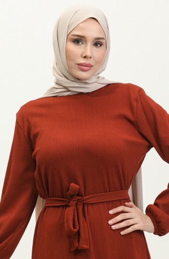 Ribbed Belted Dress 0261-04 Brick Red 0261-04