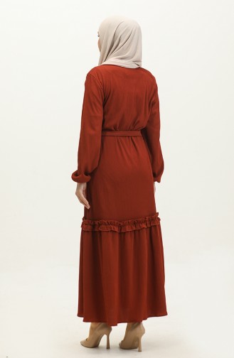 Ribbed Belted Dress 0261-04 Brick Red 0261-04