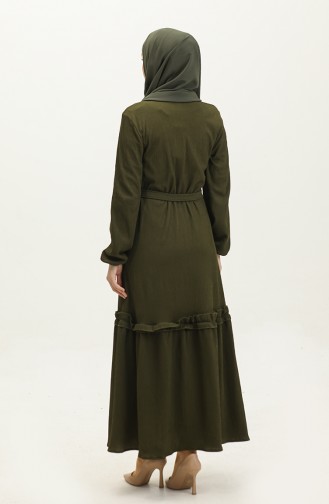 Fitilli Kuşaklı Elbise 0261-05 Koyu Yeşil
