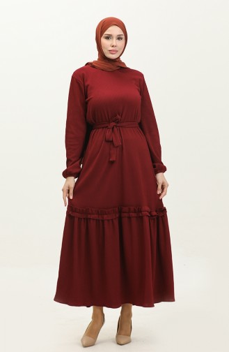 Ribbed Belted Dress 0261-06 Dark Claret Red 0261-06