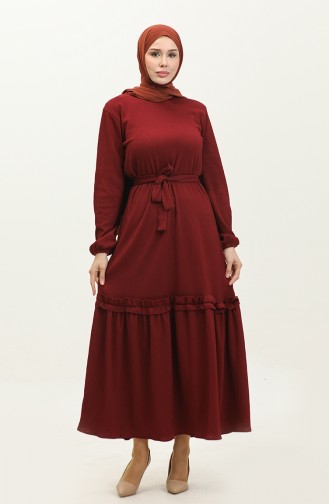 Belgüzar Skirt Gathered Dress NZR003A-06 Dark Claret Red 003A-06