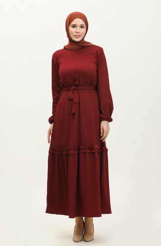 Ribbed Belted Dress 0261-06 Dark Claret Red 0261-06