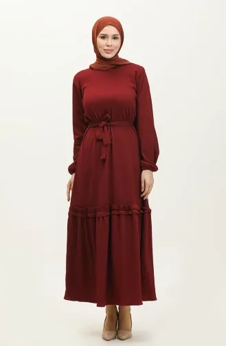 Robe A Ceinture Et Cordon 0261-06 Rouge Claret Foncé 0261-06