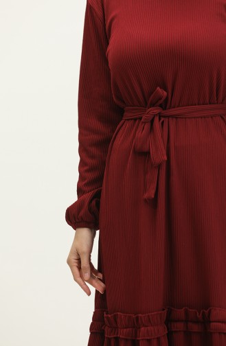 Ribbed Belted Dress 0261-06 Dark Claret Red 0261-06