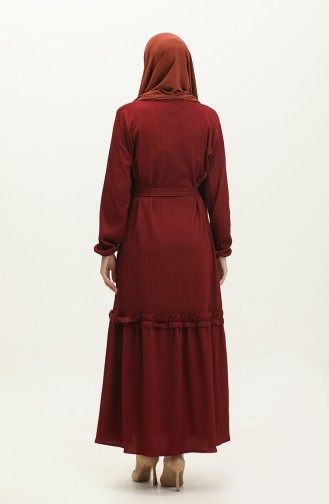 Ribbed Belted Dress 0261-06 Dark Claret Red 0261-06