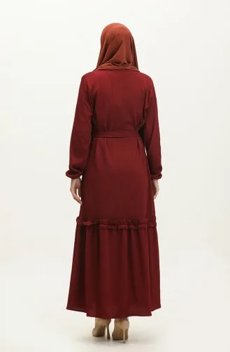 Robe A Ceinture Et Cordon 0261-06 Rouge Claret Foncé 0261-06