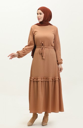 Belgüzar Eteği Büzgülü Elbise NZR003A-07 Camel