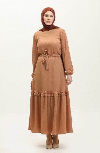 Belgüzar Skirt Gathered Dress NZR003A-07 Camel 003A-07