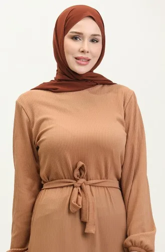 Belgüzar Eteği Büzgülü Elbise NZR003A-07 Camel