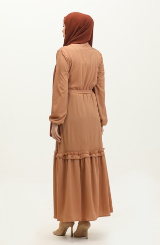 Belgüzar Eteği Büzgülü Elbise NZR003A-07 Camel
