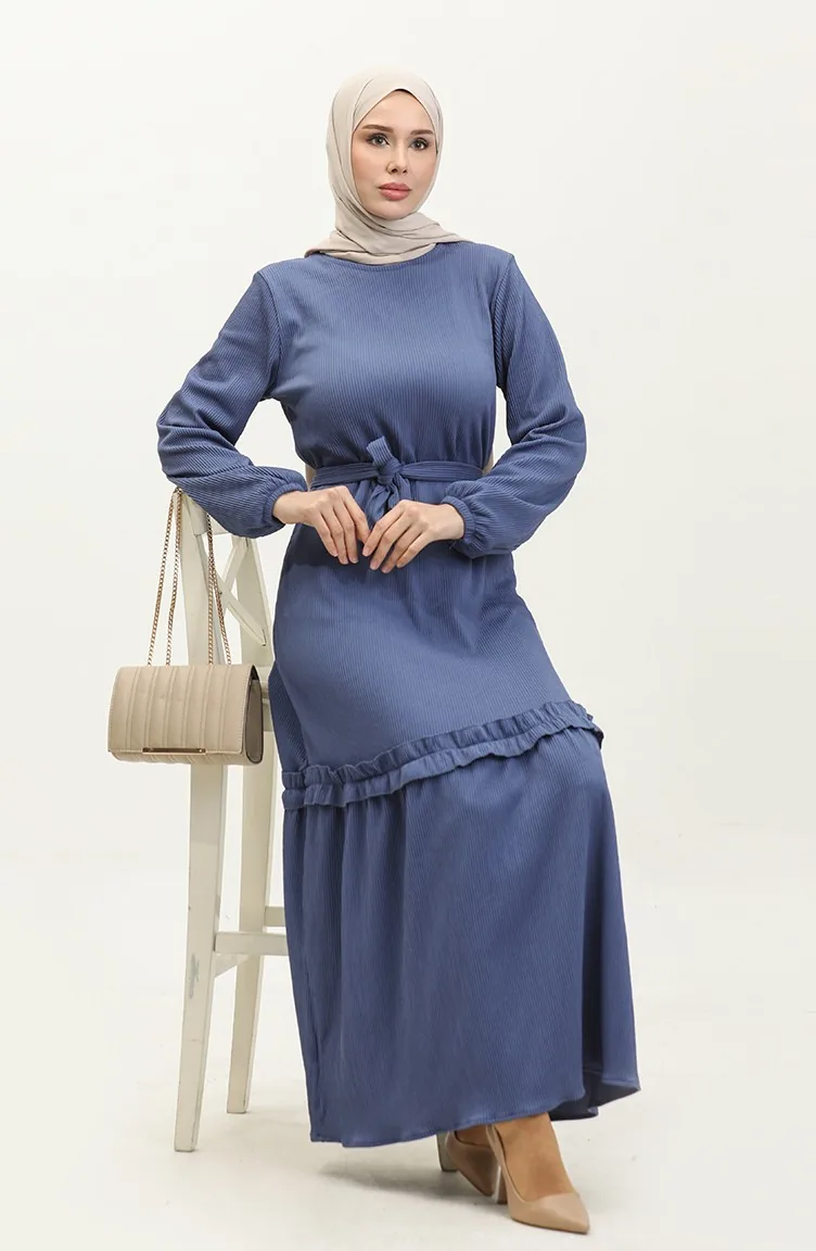 Robe A Ceinture Et Cordon 0261-08 Indigo 0261-08