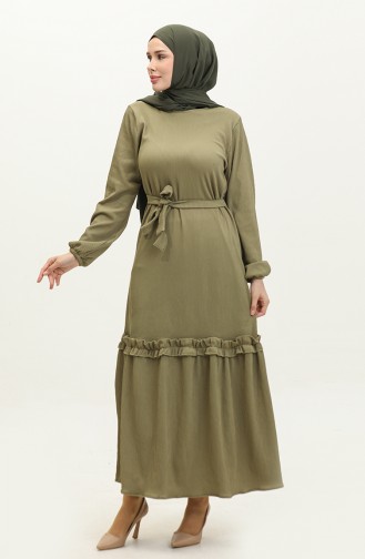 Tailliertes Kleid mit Gürtel 0261-09 Khaki Grün 0261-09