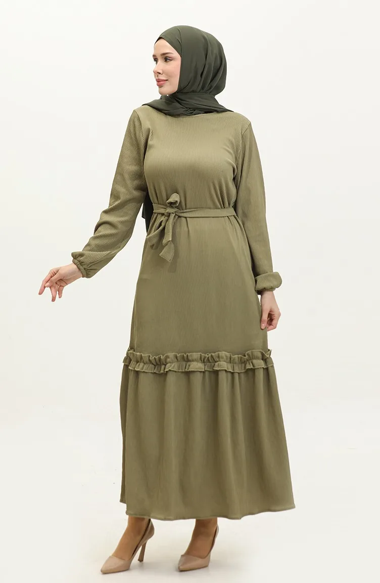 Robe A Ceinture Et Cordon 0261-09 Vert Khaki 0261-09