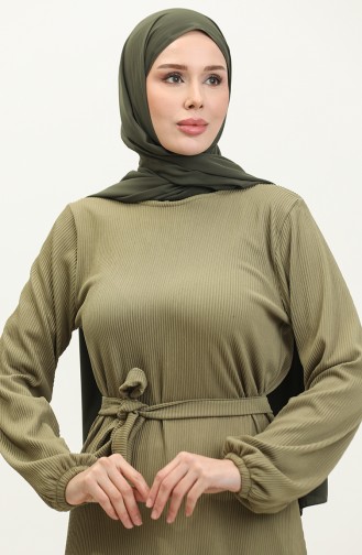 Ribbed Belted Dress 0261-03 Khaki 0261-09