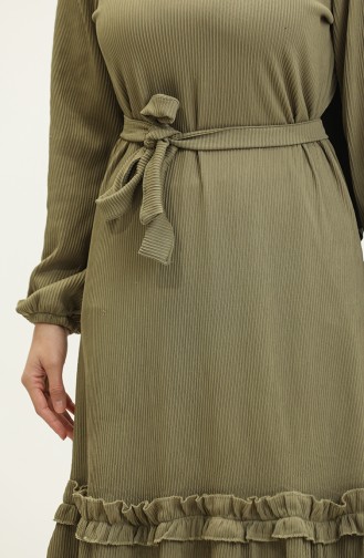 Fitilli Kuşaklı Elbise 0261-09 Haki Yeşil