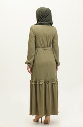 Fitilli Kuşaklı Elbise 0261-09 Haki Yeşil