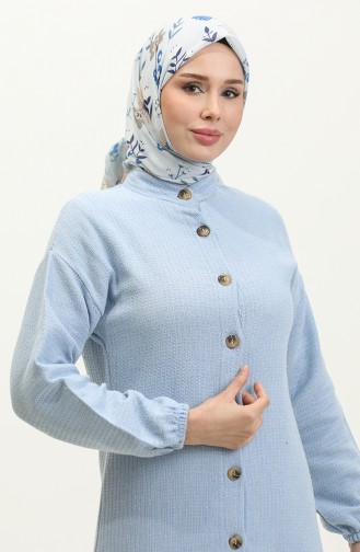 Buttoned Plain Dress 0298-02 İce Blue 0298-02