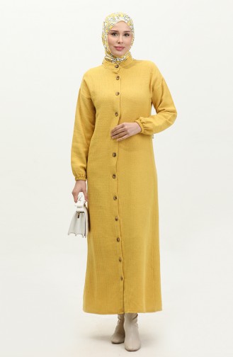 Buttoned Plain Dress 0298-03 Mustard 0298-03