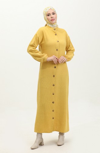 Buttoned Plain Dress 0298-03 Mustard 0298-03