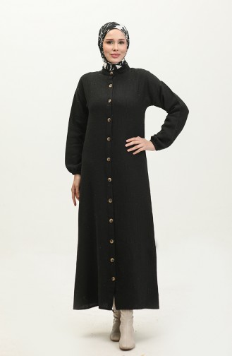 Full-length Buttoned Plain Dress 0298-04 Black 0298-04