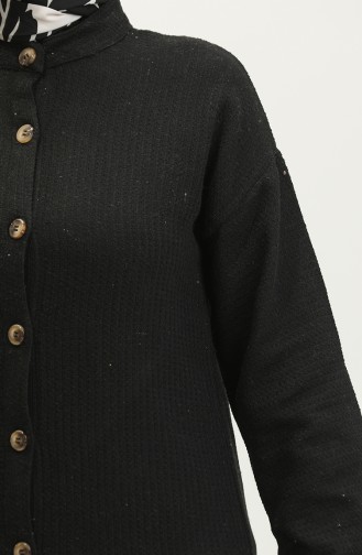 Boydan Düğmeli Düz Elbise 0298-04 Siyah